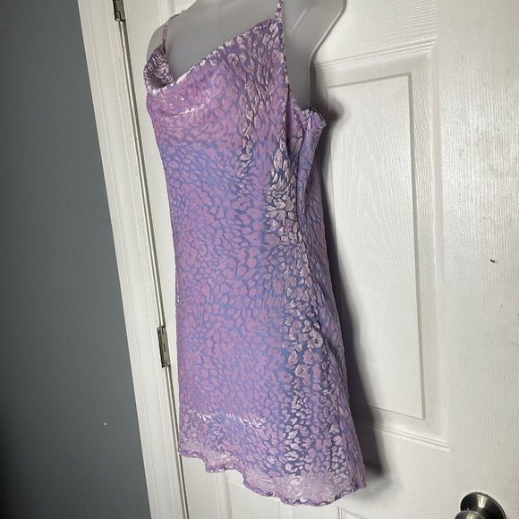 NWT Nasty Gal Animal Print Cowl Neck Mini Slip Dress Pink Purple Velour Size 8 - Picture 8 of 16